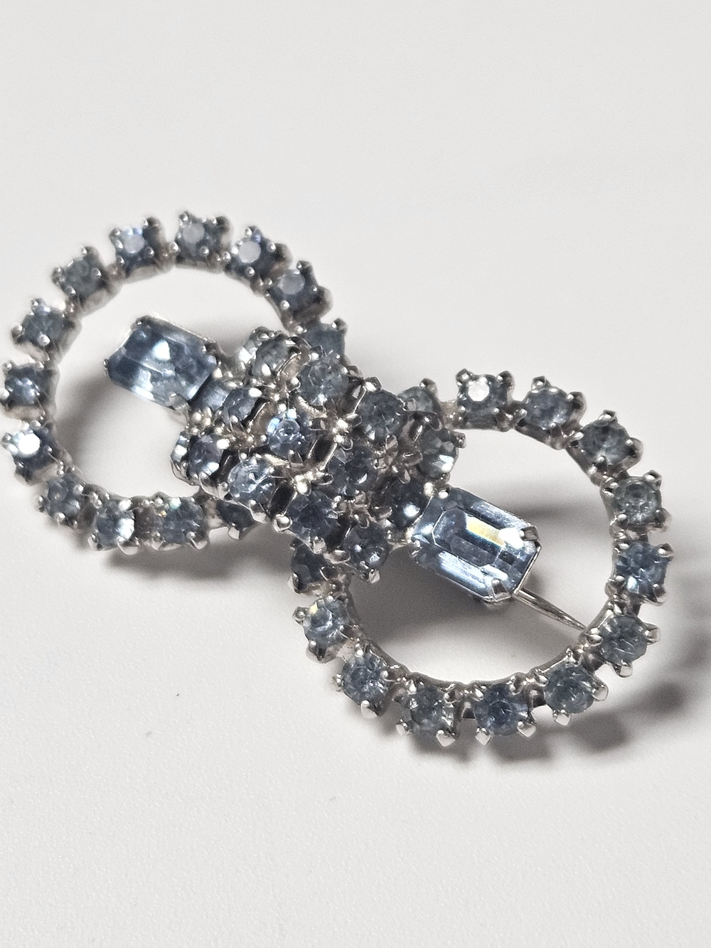 Unique Silver-Tone Blue Crystal Bow Brooch